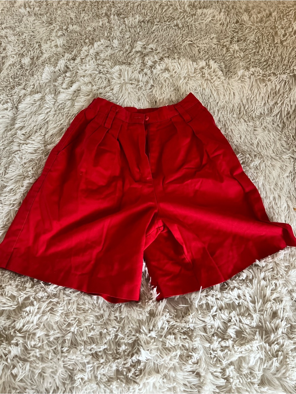 Cabin Creek Bright Red High-Waist Pleated Bermuda Shorts